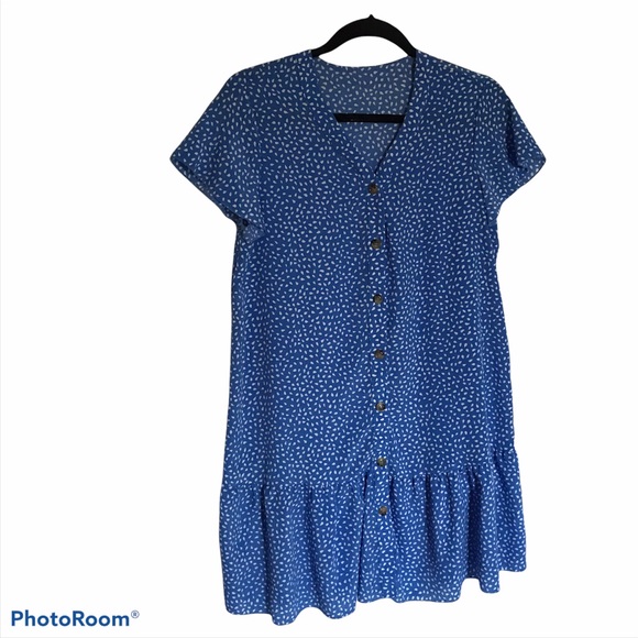 Blue Ruffle Button Front Dress - Picture 2 of 4